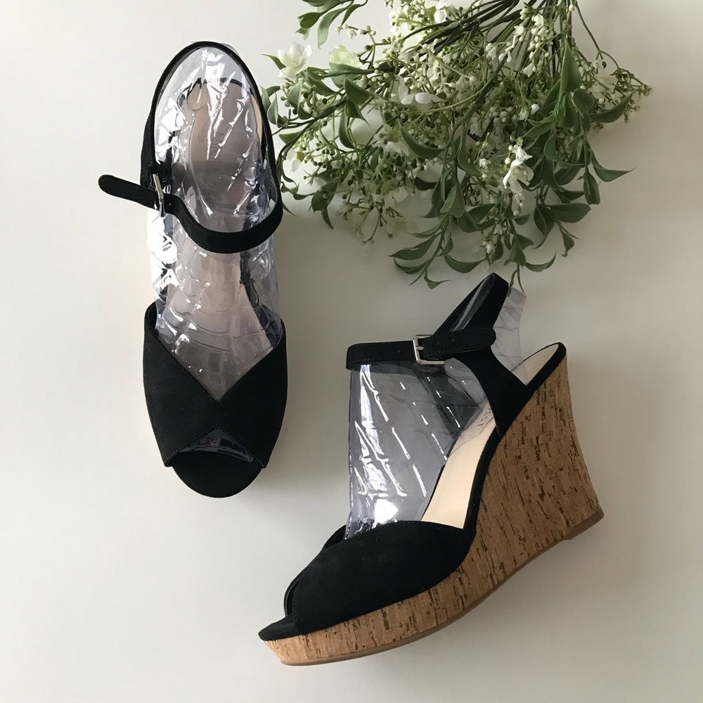 🆕 Nine West faux suede, cork wedges, size 8.5